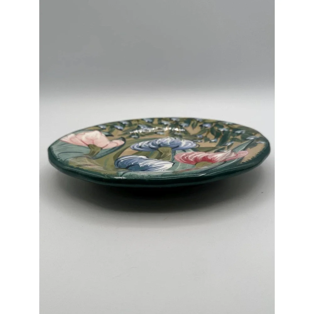 Vintage Lesal Ceramics Lisa Lindberg Hand-Painted Floral Plate Decorative Dish